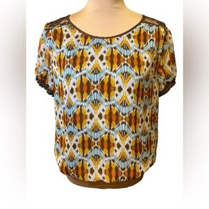 Nicole Miller Brown Patterned Smocked Top